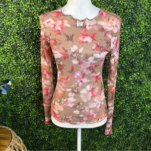 Nwt boutique‎ brown floral mesh sheer top